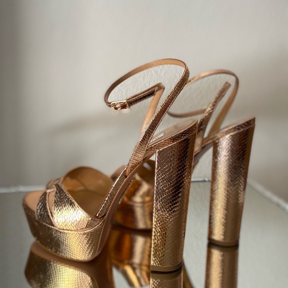 New Aquazzura Sinner Snake-Embossed Metallic Leather Sandals 38.5 $875 - Picture 9 of 11